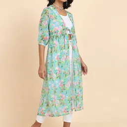 Tokyo Talkies Floral Printed Longline Open Front Shrug image 5