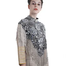 ODETTE Embellished Tasseled Acrylic Cape Shrug image 5