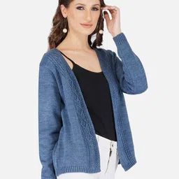 JoE Hazel Women Blue Self Design Shrug image 2