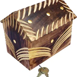 rk handicraft Wooden Brown Money/Piggy Bank, Money Box, Coin Box for Kids Coin Bank image 2