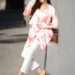 STYLECAST X KASSUALLY Pink Tie & Dye Printed Casual High Low Longline Shrug image 4