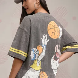 tokyo talkies Women Printed Round Neck Cotton Blend Grey T-Shirt-picture-17