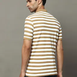 ogen Men Striped Polo Neck Cotton Blend Gold, White T-Shirt image 2