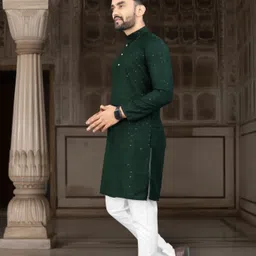 dhasu trendz Men Chikan Embroidery, Embroidered Viscose Rayon Straight Kurta image 3
