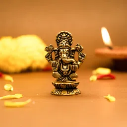100% Pure Brass Ganesha Idol | Pital Ganesh Murti for Car Dashboard | Decorative Showpiece-5.5 cm-image-48