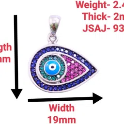 jsaj EVIL EYE PENDANT WITH RUBY,EMERALD AND SAPPHIRE STONE IN STERLING SILVER 999 Silver Ruby, Emerald, Sapphire Sterling Silver Pendant image 2