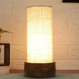 new era White Jute Shade Table Lamp With Wood Base image 1