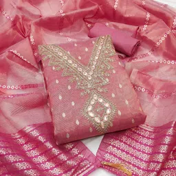 sys brand - shop your style Unstitched Chanderi Salwar and Dupatta Material Embroidered image 4