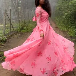 raxuenterprise Floral Print Georgette Stitched Anarkali Gown image 2