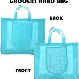 kuber industries Front Pocket Grocery Bag with Handle|Pack of 3|Cyan Pack of 3 Grocery Bags image 4