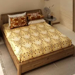 labham Yellow Ethanic Motif Traditional 200 TC Cotton King Sized Bedsheet with 2 Pillow Covers image 1