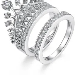 University Trendz 2 c pcs collection Silver Plated Ring Metal Crystal Platinum Plated Ring Set-image-26