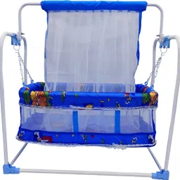 swingish M/Swing Baby Cradle with Mosquito Net, Foldable Metal Frame, Printed Design image 3