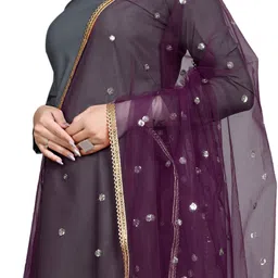 sekmany Net Embroidered Purple Women Dupatta image 1