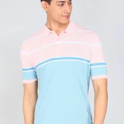 peter england Men Striped Polo Neck Pure Cotton Blue T-Shirt-picture-12