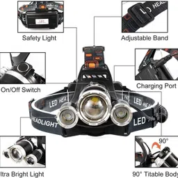 jamunesh enterprise Headlamp Torch, Waterproof USB Rechargeable Headlight For Trekking 3 hrs Torch Emergency Light image 2