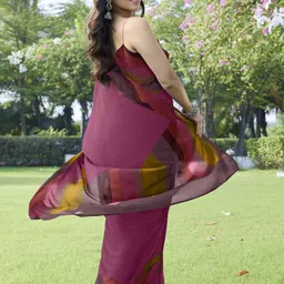 mirchi fashion Printed, Striped Leheria Chiffon, Georgette Saree image 4