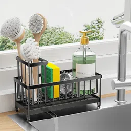 revatakg Metal Sink Organizer Sponge Holder for Kitchen Sink Caddy with High Brush Holder Iron Wall Shelf-picture-17