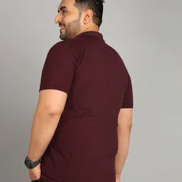 metronaut plus Plus Size Men Solid Polo Neck Polycotton Maroon T-Shirt image 2