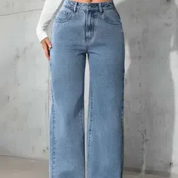 avnienterprisea Women Relaxed Fit Mid Rise Light Blue Jeans-picture-39