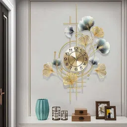 unique star Luxury Metal Wall Clock | Gold & Blue Floral Design | Silent Sweep Movement Sand Clock-picture-21