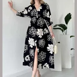 braval textile Women Fit and Flare Red Maxi/Full Length Dress image 3