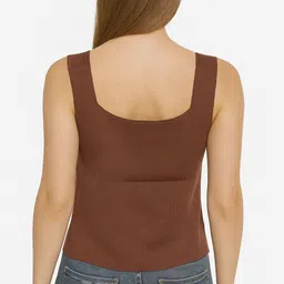 icw Casual Sleeveless Solid Women Brown Top image 2