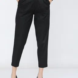 Women Tapered Black Cotton Blend Trousers-image-68