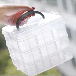 xyjiqs 3 Layers 18 Grid Plastic Transparent Jewelry Storage Box Portable Jewelry Box Accessories for Earrings Ring mekeup, Jewelry Vanity Box (White) mekeup, Jewelry Vanity Box-picture-28