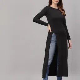 metronaut Casual Regular Sleeves Solid Women Black Top image 5