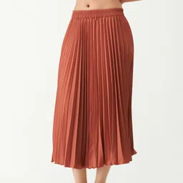 aask Women Solid Pleated Orange Skirt-picture-8