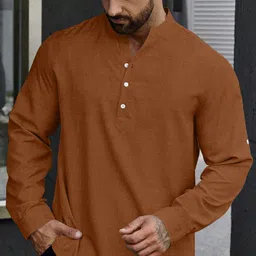 leriya fashion Men Self Design, Solid Linen Blend Straight Kurta image 3