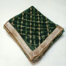 kamya fashion Net Embroidered Dark Green Women Dupatta image 5