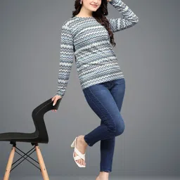 vghc fashion Casual Regular Sleeves Printed Women Blue Top image 4