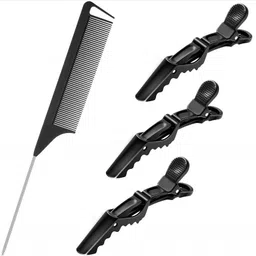 sandip Rat Tail Comb Parting Combs for Braiding Hair Carbon Styling Comb Steel Pin Carbon Fiber Heat Resistant Teasing Combs Barber Combs with 3 Pieces Plastic Styling Hair Clips for Hair Stylist (Black)-picture-45