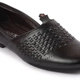 fausto Laser Cut Knitted Design Ethnic Wedding Broad Feet Slip On Juttis and Mojaris For Men image 4