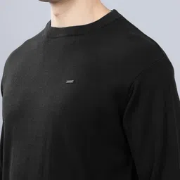 cantabil Men Solid Round Neck Black Sweater image 4
