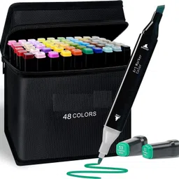 zooglu Colorful Art Markers Sketch Pens 48 Colors With Carrying Case image 1