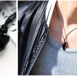 kairangi Pendant for Men Black Men Pendant Wolf Tooth Crystal Leather Pendant image 3