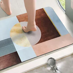 Yellow Weaves Blue & Brown Printed 110 GSM Anti-Skid Bath Rug-image-40