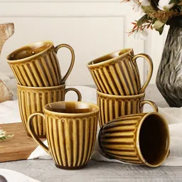 MIAH Decor Set of 6 Brown Textured Ceramic Glossy Mugs-picture-37
