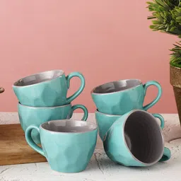 MIAH Decor Set of 6 Sea Green Ceramic Microwave Safe Glossy Cups-image-59