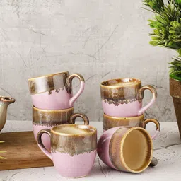 MIAH Decor Set Of 6 Lavender & Brown Textured Dishwasher Safe Mugs-image-60