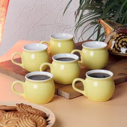 CDI Yellow Set of 6 Dishwasher And Microwave Safe Ceramic Glossy Coffee Cups 150 ML Each-picture-31