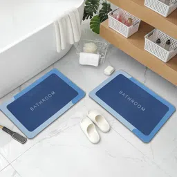 DREAM WEAVERZ Blue & White 2 Pieces HD Printed 400 GSM High Water Absorbent Bath Mats-picture-16