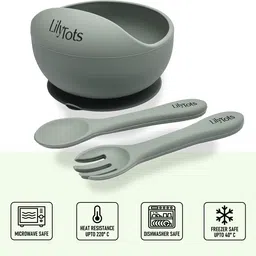 lilytots Silicon Bowl for Baby Kids with Soft Spoon Set | Strong Suction Base | BPA Free- Silicone image 3