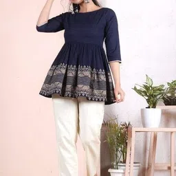 shyam fashion style Casual Regular Sleeves Printed Women Blue Top image 3