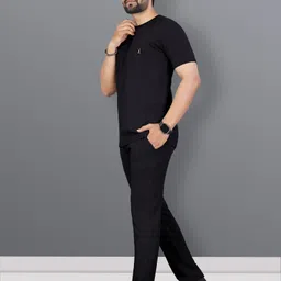 vebnor Men Night Suit Set Black Solid image 5