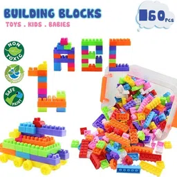 kiddovate DIY Plastic Khilona Blocks for Kids 100+ pcs (52 Pieces +8 Tyres) image 2