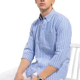 otus Men Slim Fit Striped Spread Collar Casual Shirt-picture-15